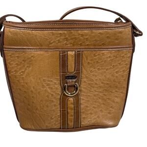 Carryland Faux Leather Ostrich Crossbody Purse Adj Belt Strap Zippered Tote Bag